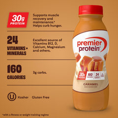 Premier Protein Shake nutrition panel highlights 24 vitamins and minerals for daily wellness.