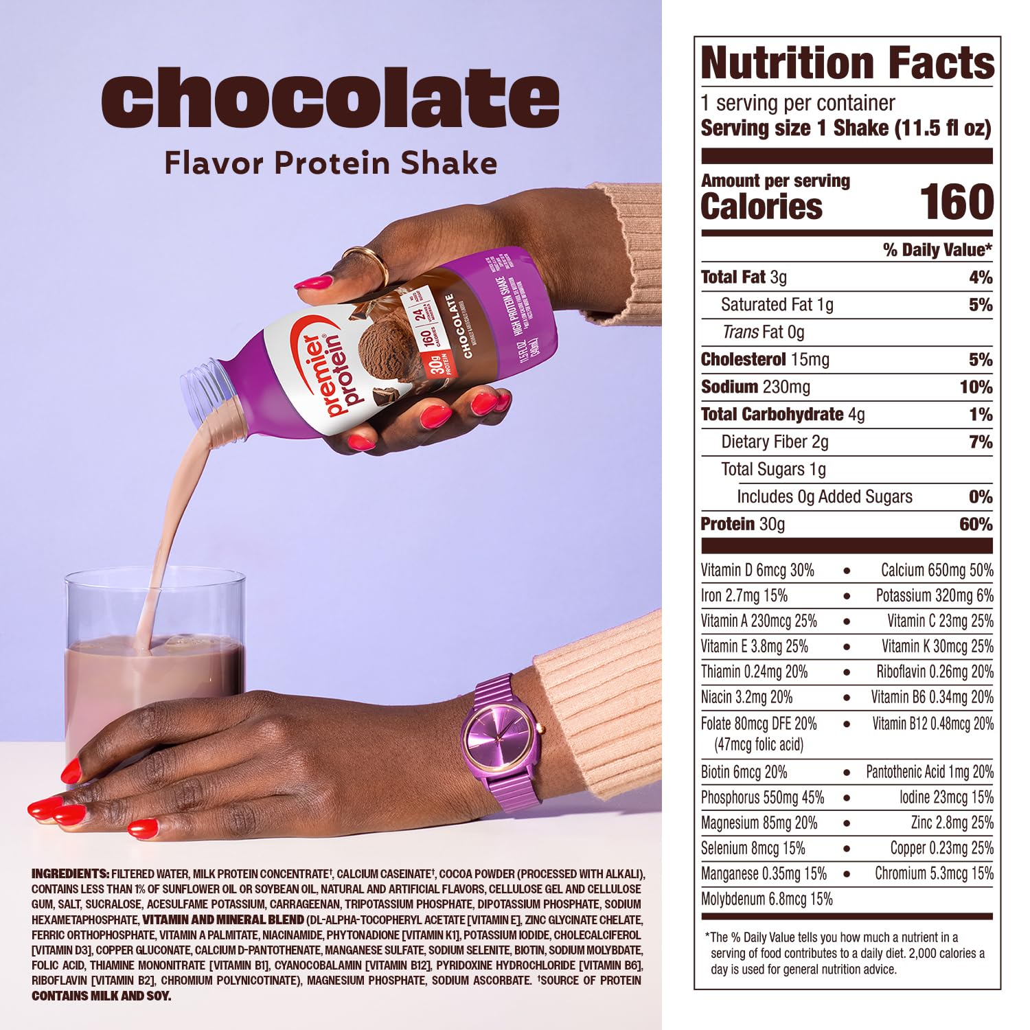 Premier Protein Strawberries & Cream bottle blends flavor with 24 vitamins