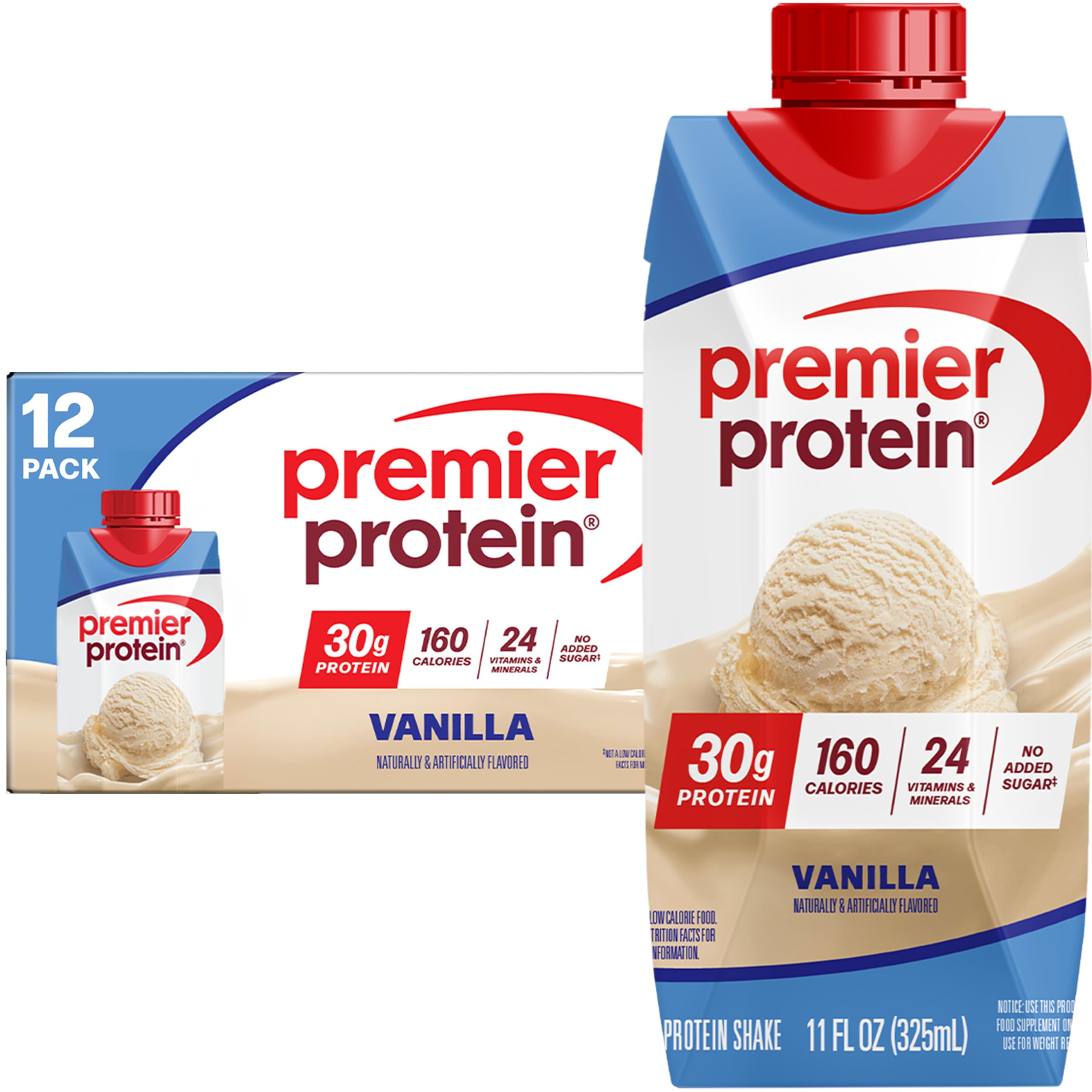 Premier Protein Shake Vanilla in an 11oz tetrapak for convenient on-the-go protein