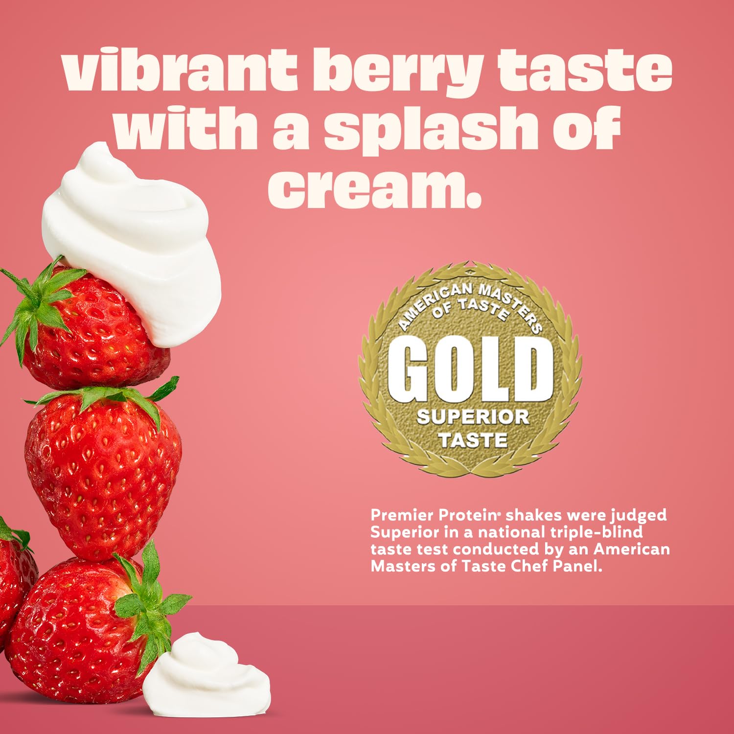 Close-up of Premier Protein Strawberries & Cream flavor with creamy texture.