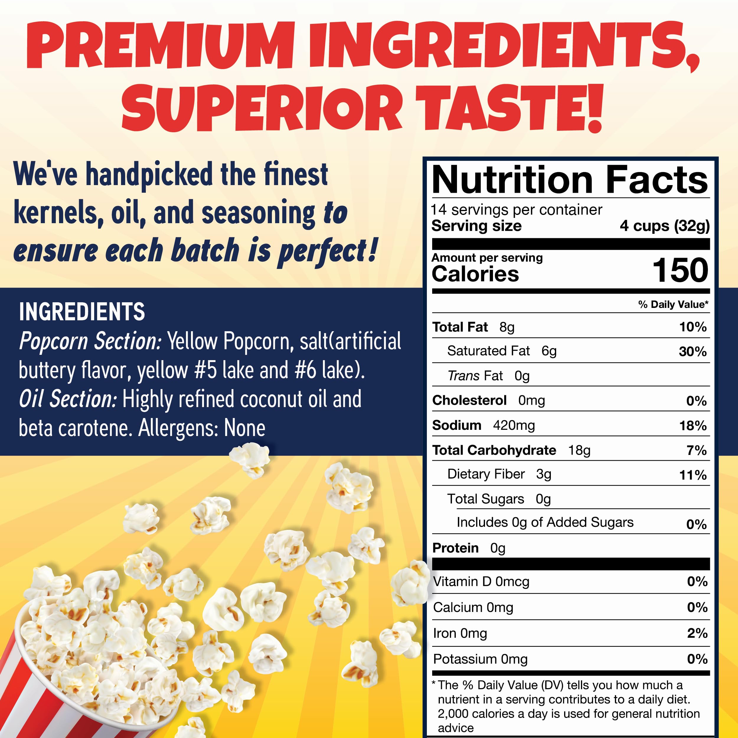 Premium America kernels 12oz pack for fresh, theater-style popcorn at home.