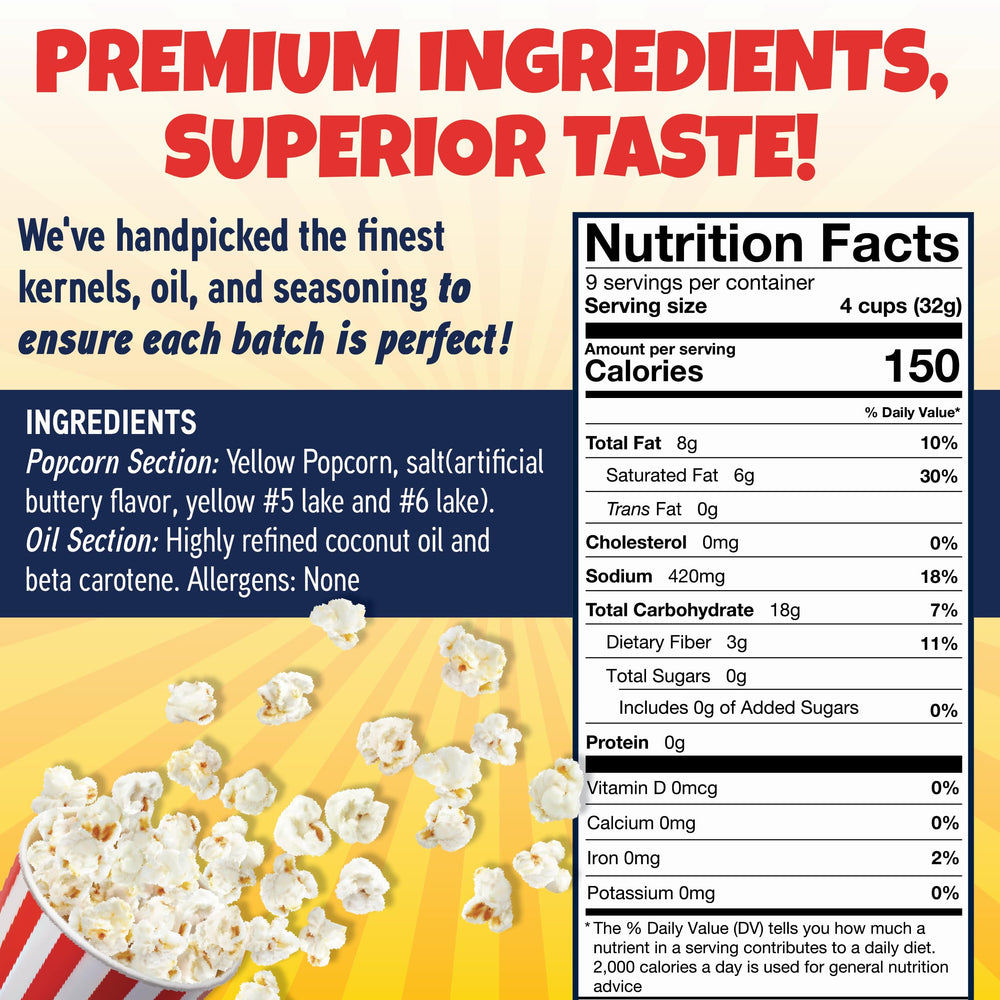 Premium America popcorn kit in-pot setup for quick 3-4 minute pops.