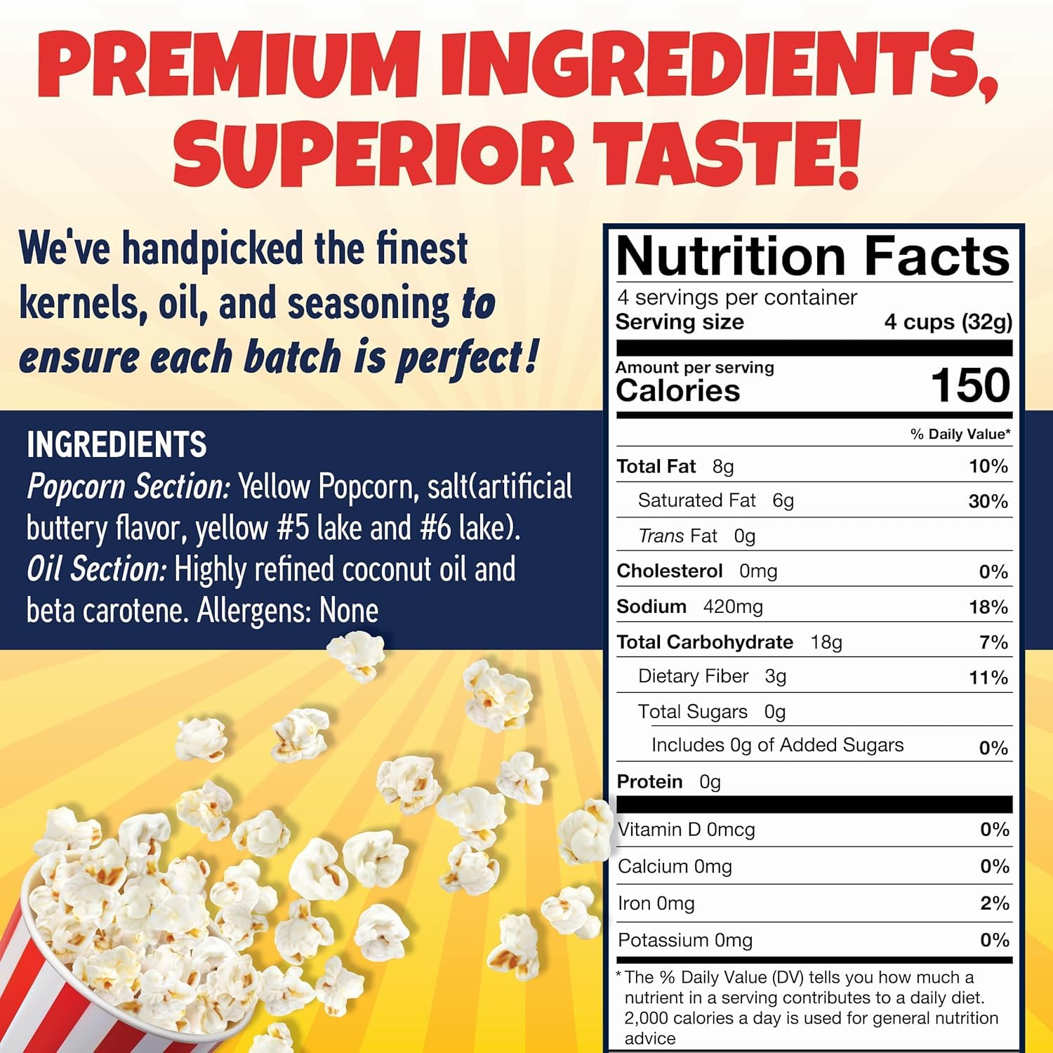Premium America popcorn kernels and oil packets displayed for quick prep.