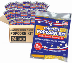 Premium America popcorn kit packs for home movie nights with pre-measured ingredients.