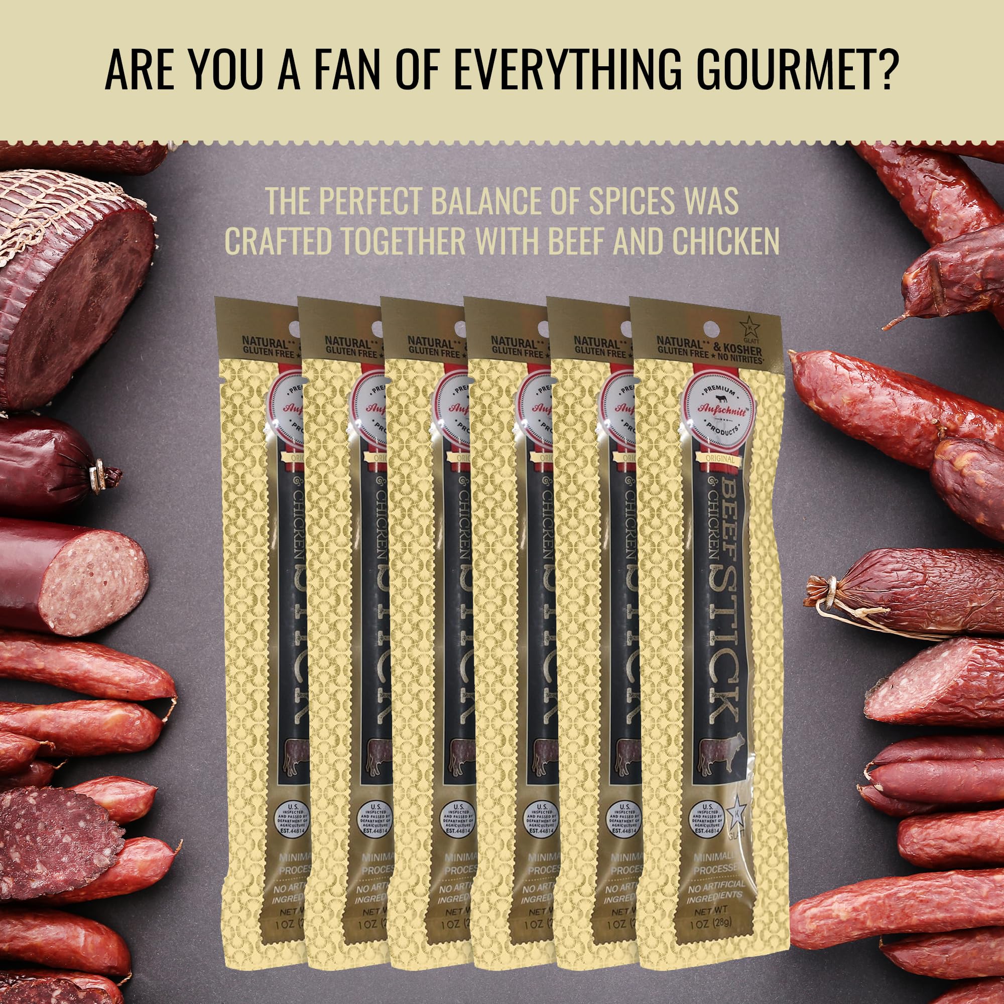 Premium Aufschnitt Black Pepper beef jerky stick, perfect for hiking or gym breaks.