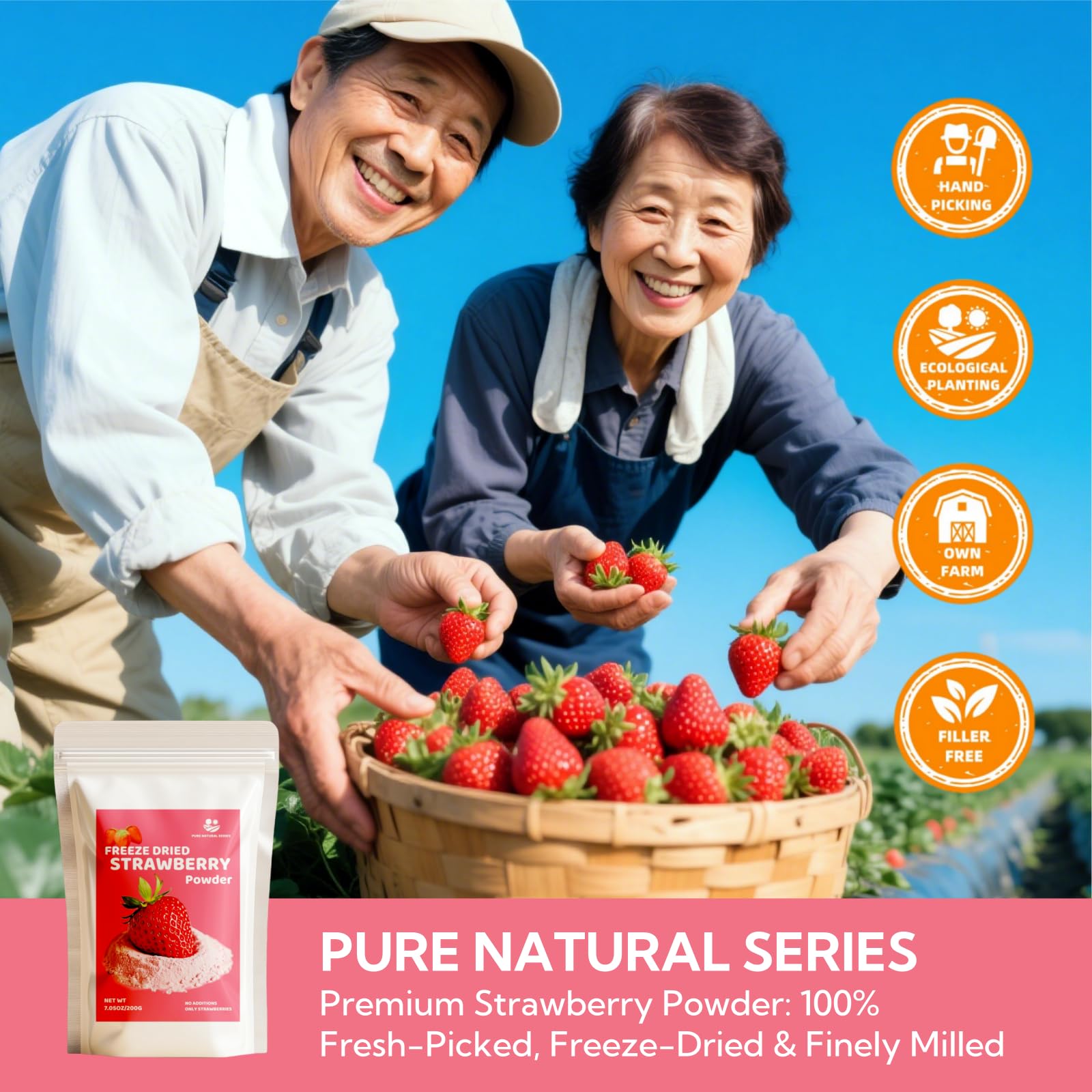 Smoothie in glass colored with Premium Freeze Dried Strawberry Powder for natural taste.