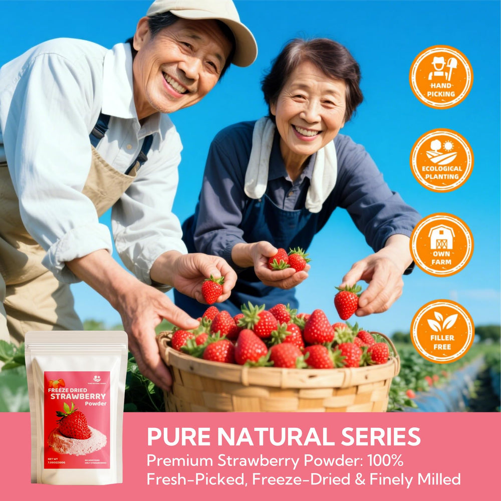Smoothie in glass colored with Premium Freeze Dried Strawberry Powder for natural taste.