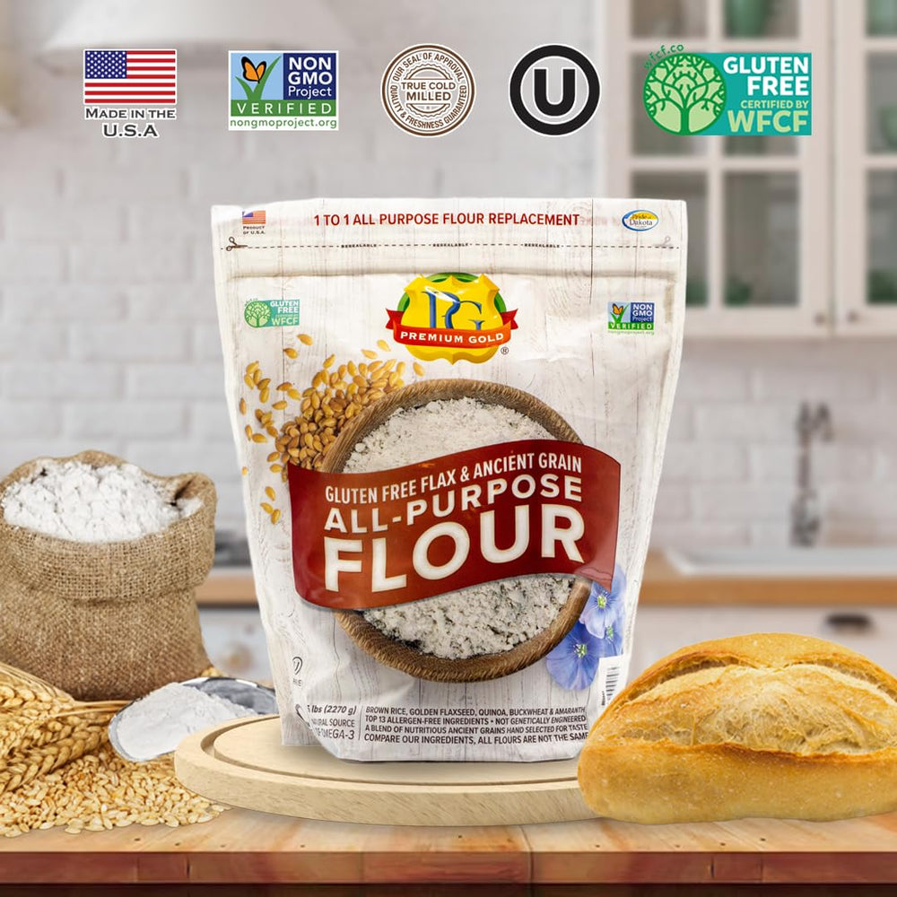 Premium Gold flax grains blend ingredient bowl highlighting multigrain nutrition