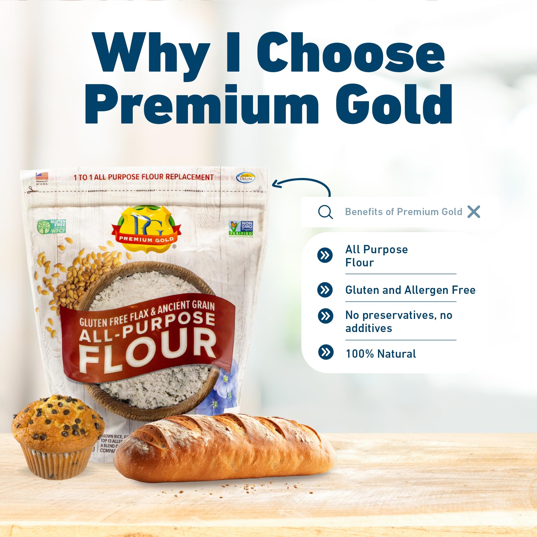 Premium Gold gluten free flour ready to bake cookies and pastries