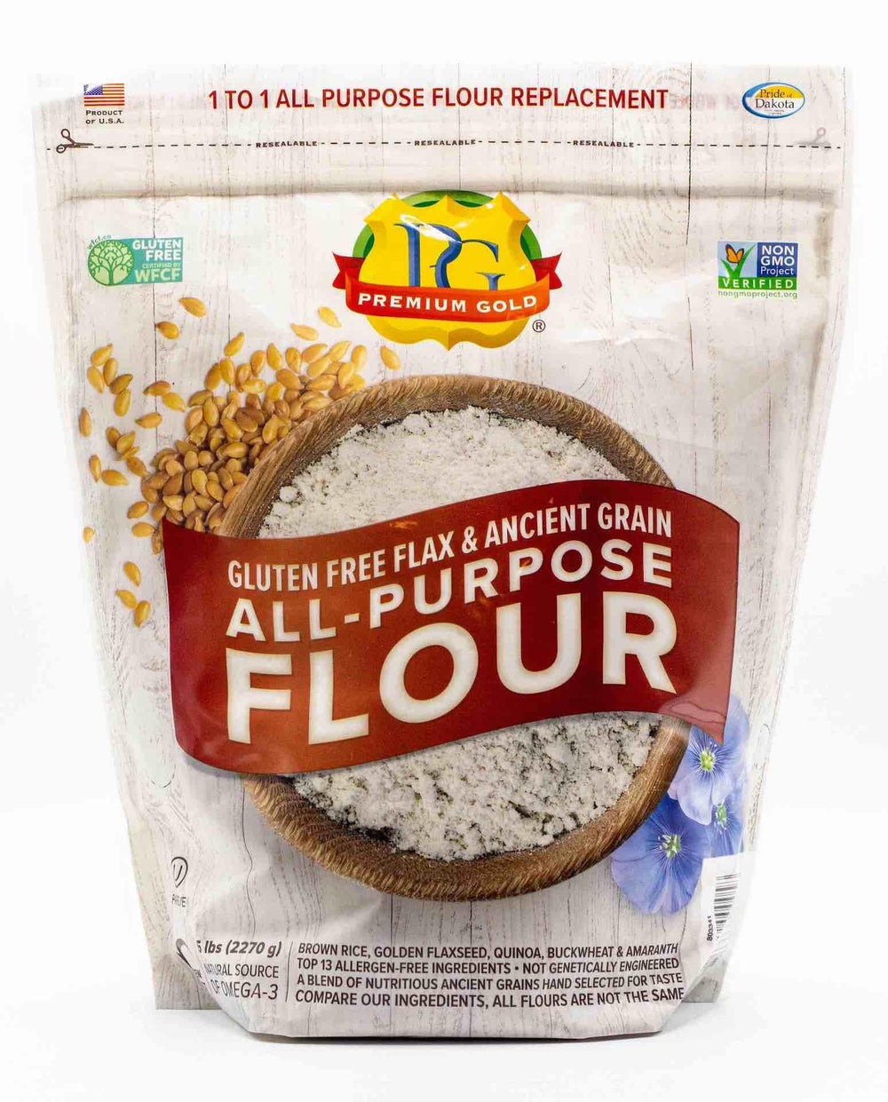 Premium Gold gluten free flour scoop and pour for easy recipe prep