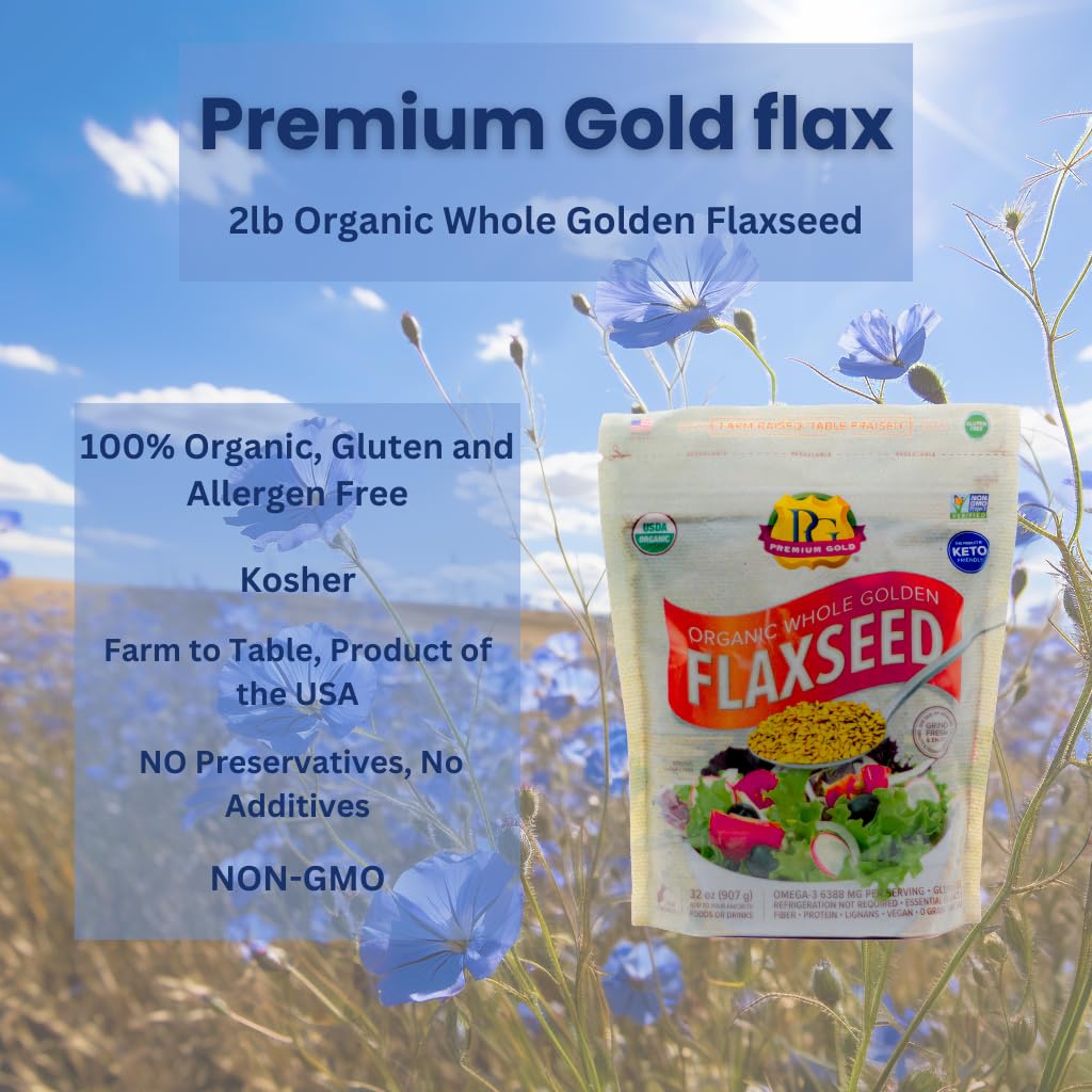 Premium Gold kitchen scene with flax seeds for baking and breakfast.