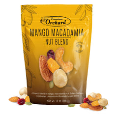 Premium Orchard Deluxe Mango Macadamia Nut Blend bag for on-the-go snacking.