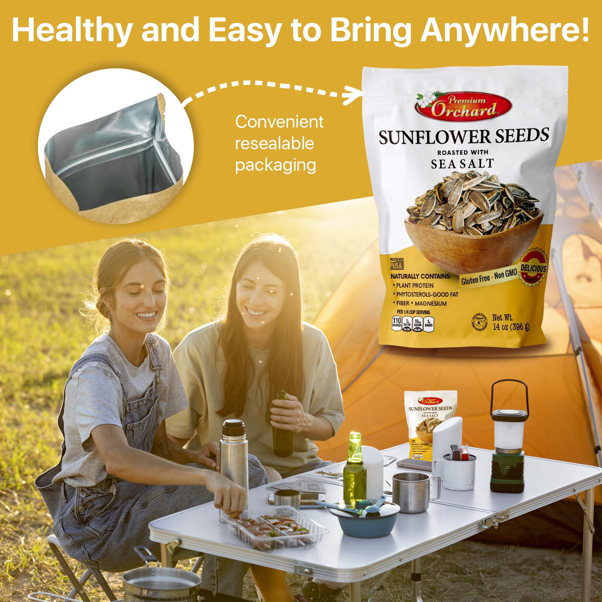 Premium Orchard hiking snack seeds jar ideal for outdoor energy.