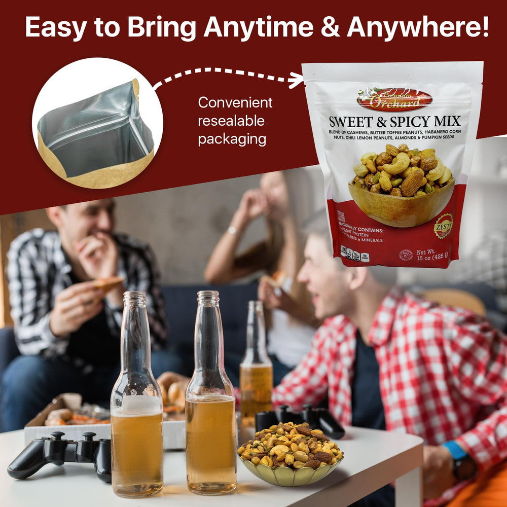 Premium Orchard almonds and pumpkin seeds offer nutty crunch.