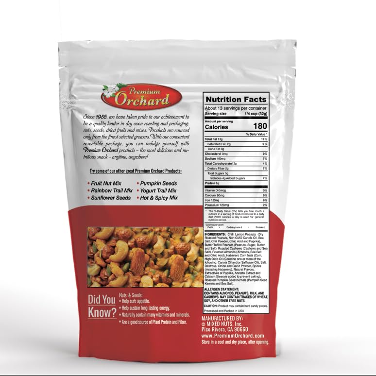Premium Orchard resealable bag showcases freshness for easy snacking.