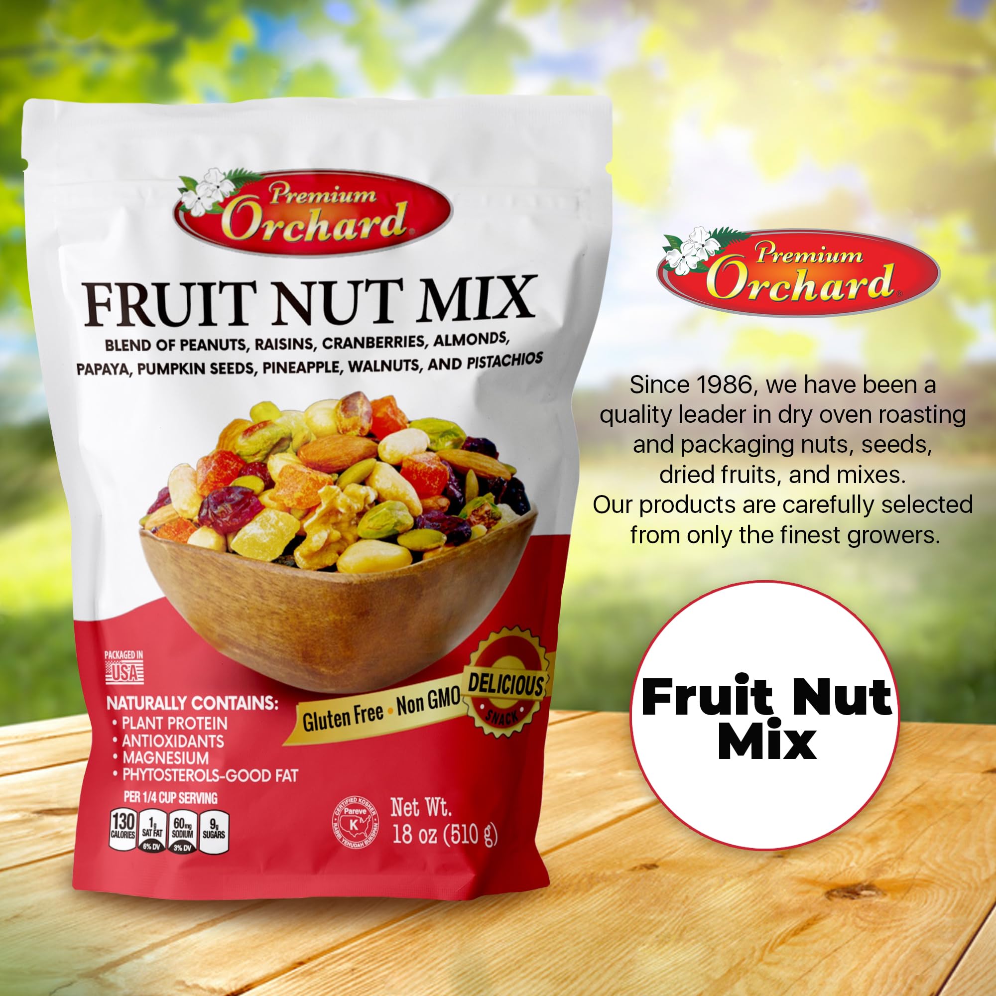 Premium Orchard nuts-roasted-salted-crunch delivers hearty texture and protein potential.