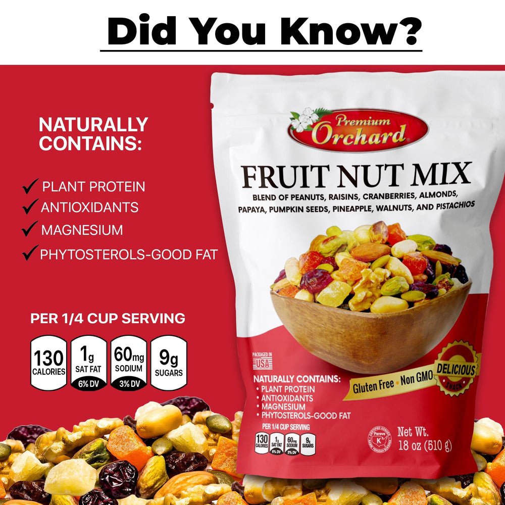 Premium Orchard packaging highlighting non-GMO ingredients and kosher quality.