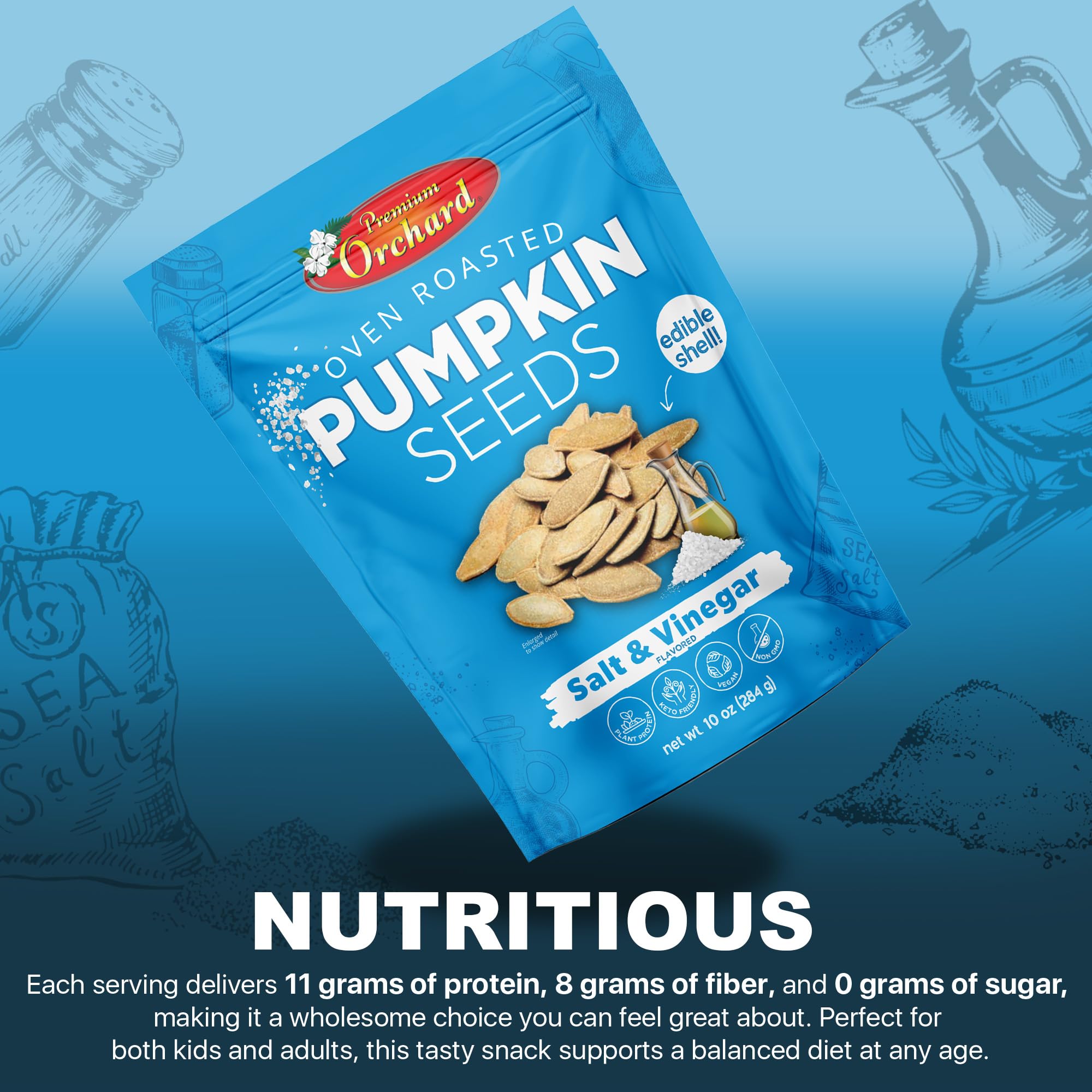 Premium Orchard pumpkin seeds on-the-go bar-snack setup for active lifestyles.