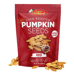 Premium Orchard BBQ pumpkin seeds packshot for on-the-go snacking.