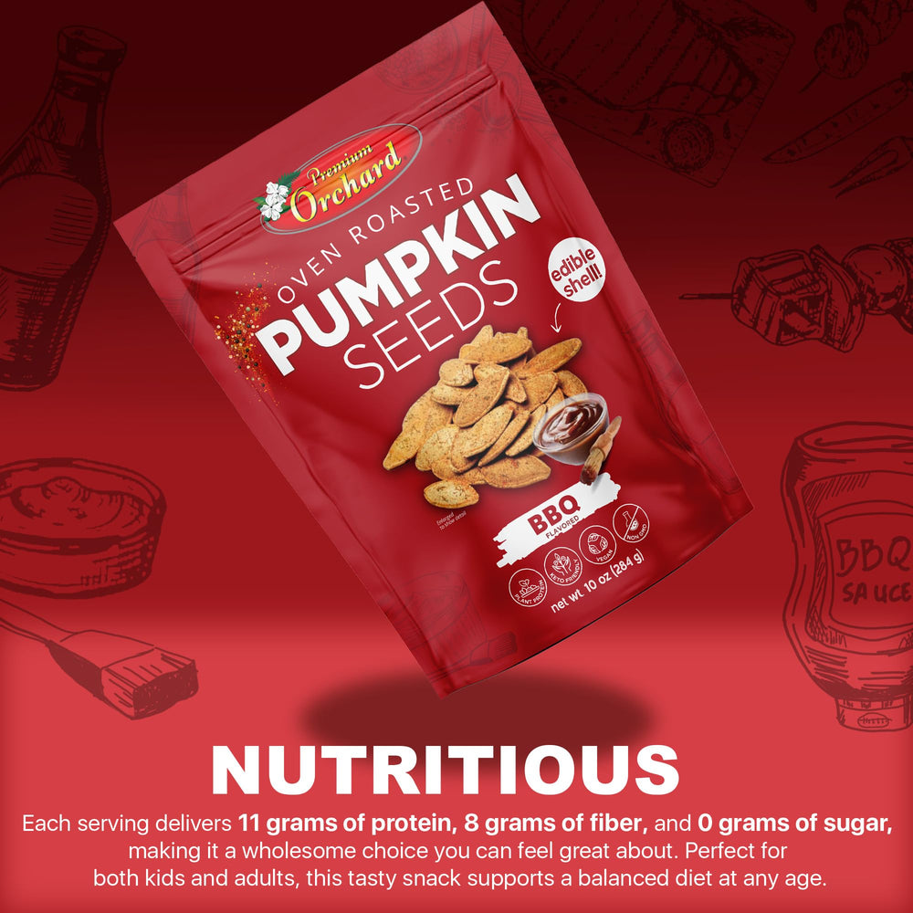 Premium Orchard salt and vinegar pumpkin seeds serve-ready bite.