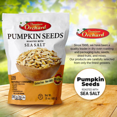 Premium Orchard sea-salted pumpkin seeds in-shell packaging for sharing