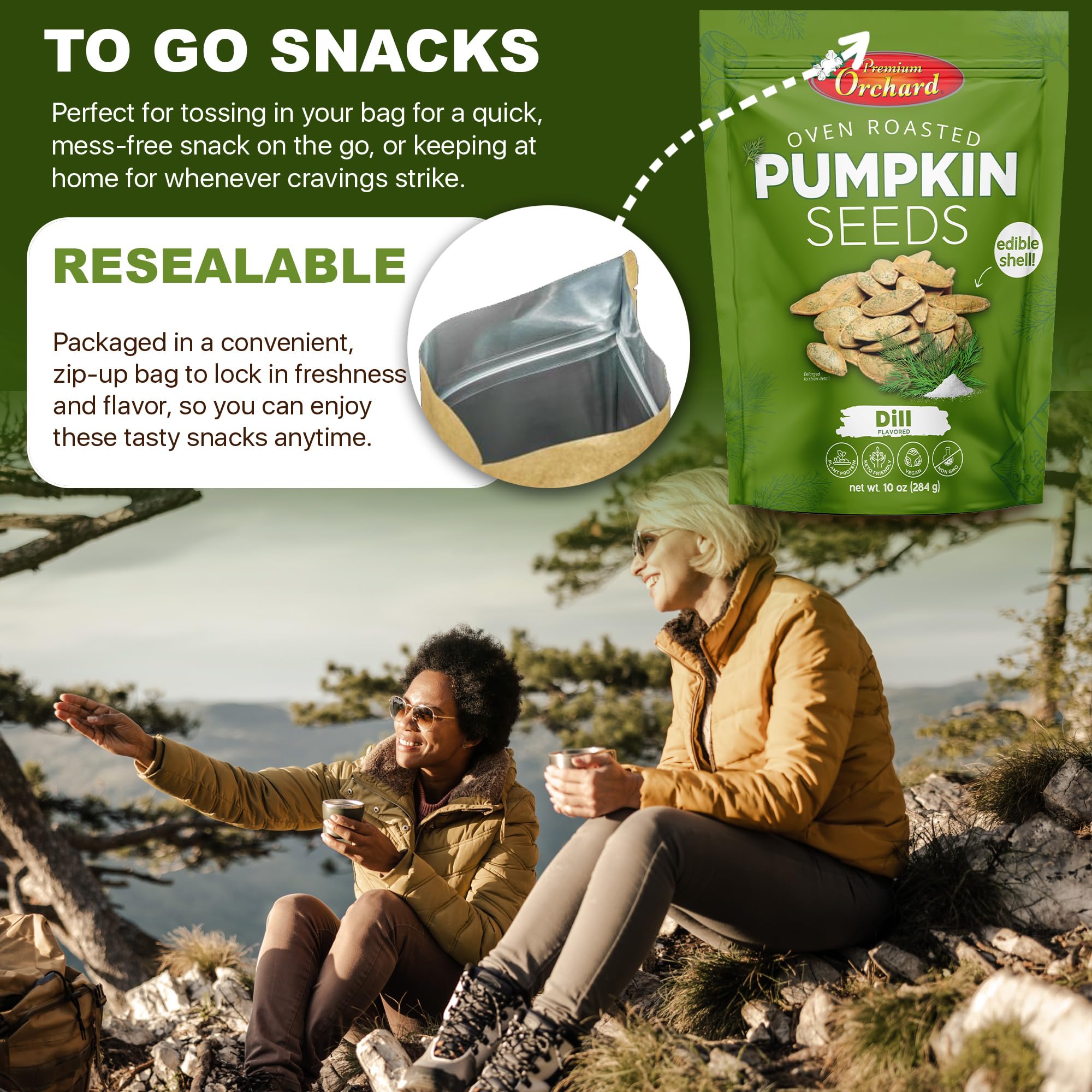Premium Orchard Pmpkn Dill seeds add flavor to meals and snacks.