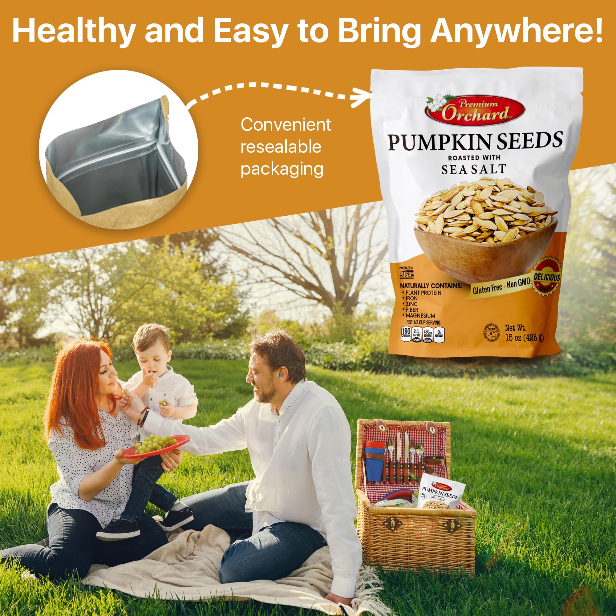 Premium Orchard snack ideas image showing pumpkin seeds on salads and bowls