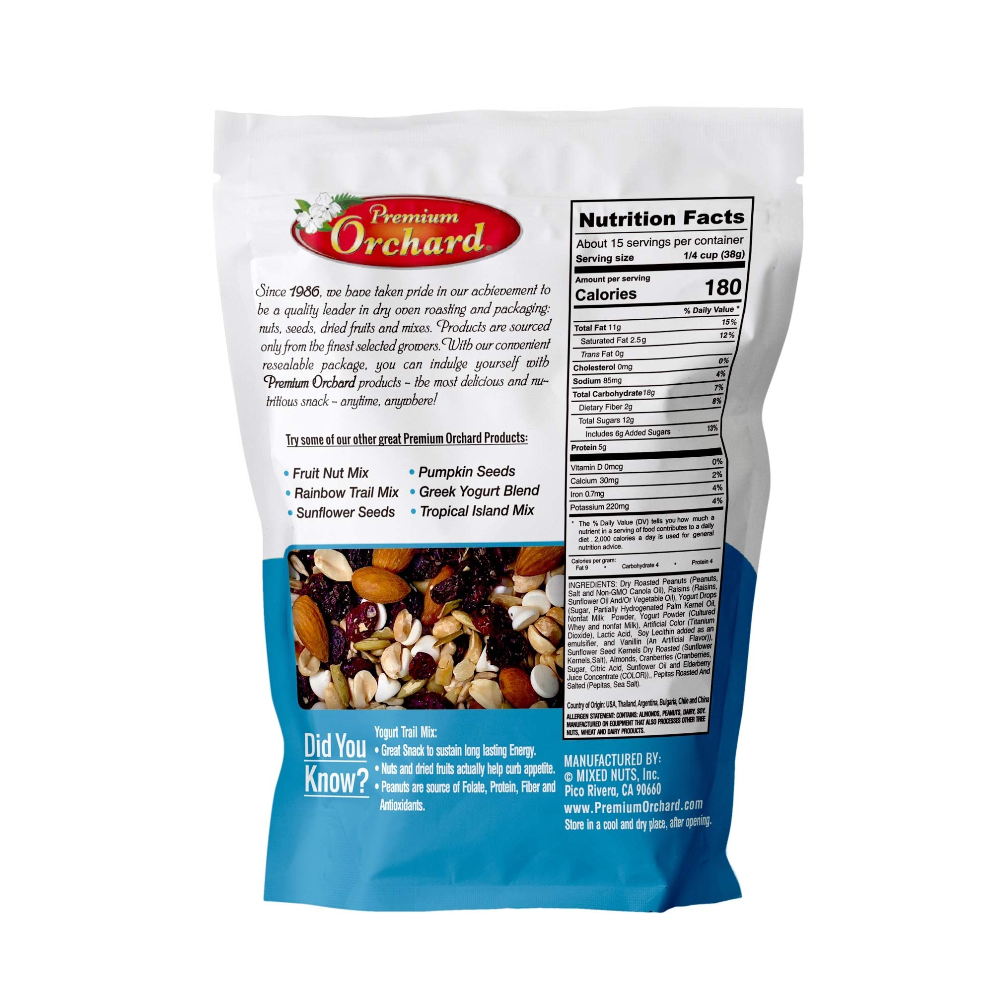 Premium Orchard Yogurt Trail Mix with dried cranberries offers a chewy fruit-and-yogurt bite
