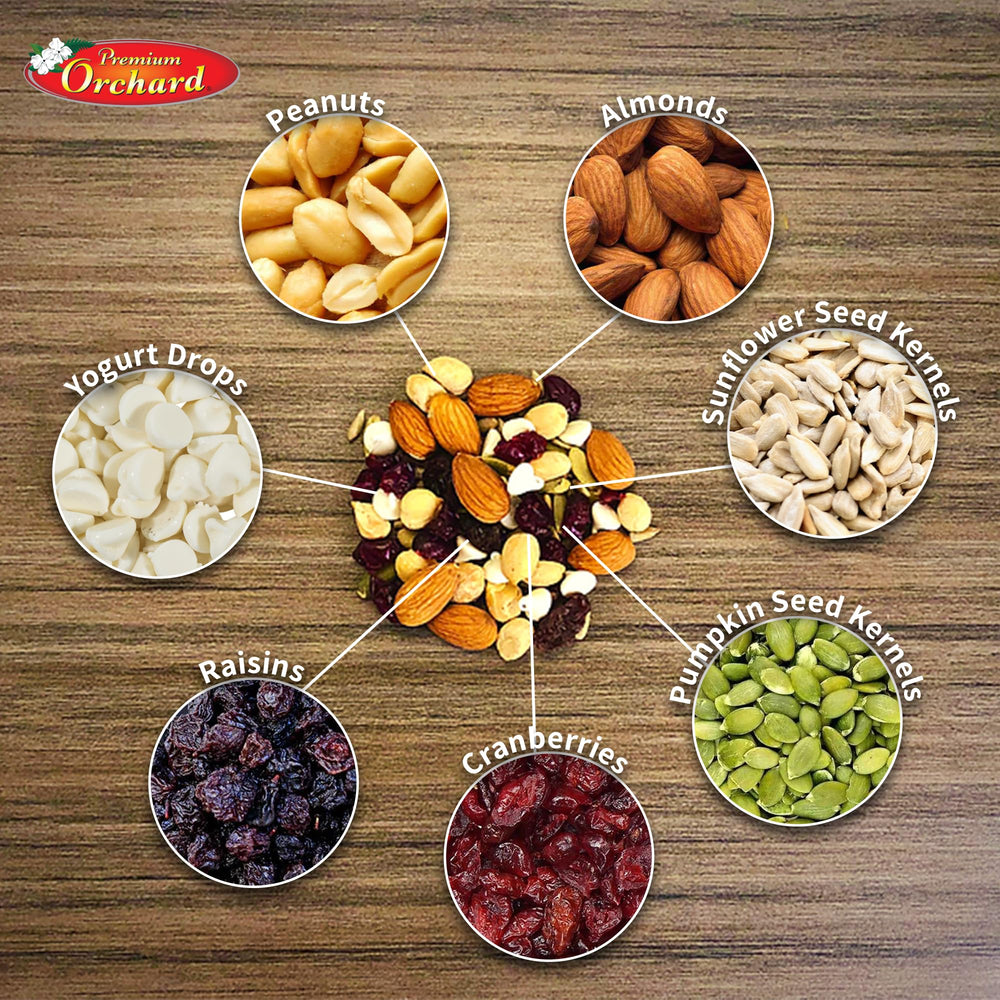 Premium Orchard Yogurt Trail Mix is a versatile snack for oats, yogurt, or cereal