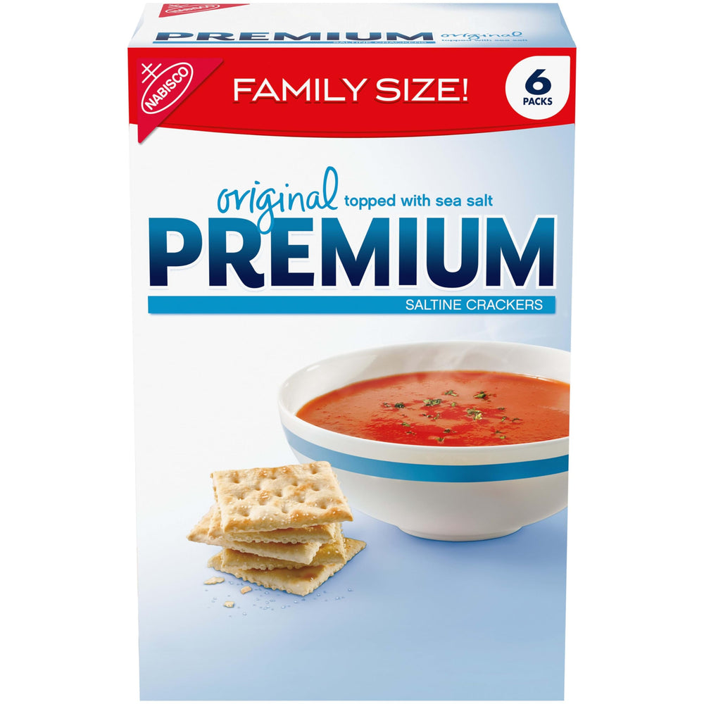 Premium Original Saltine Crackers box for family sharing and versatile snacking