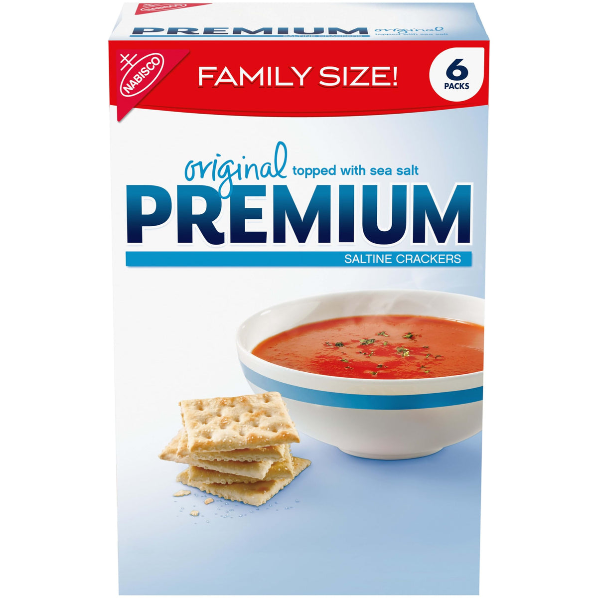 Premium Original Saltine Crackers box for family sharing and versatile snacking