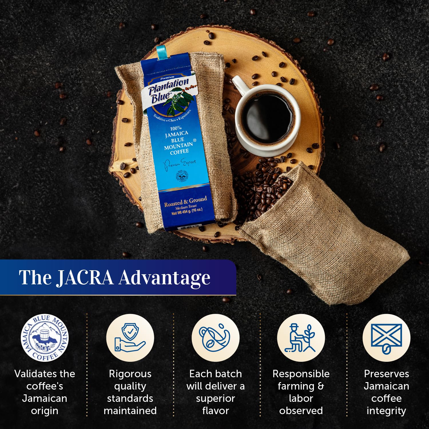 Aromatic Jamaica Blue Mountain cup from Premium Plantation.