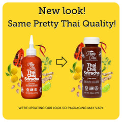 Pretty Thai Chili Sriracha bottle pour enhances a dish with bold heat.