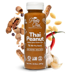 Pretty Thai Peanut Sauce bottle pour showing convenient sauce for quick meals