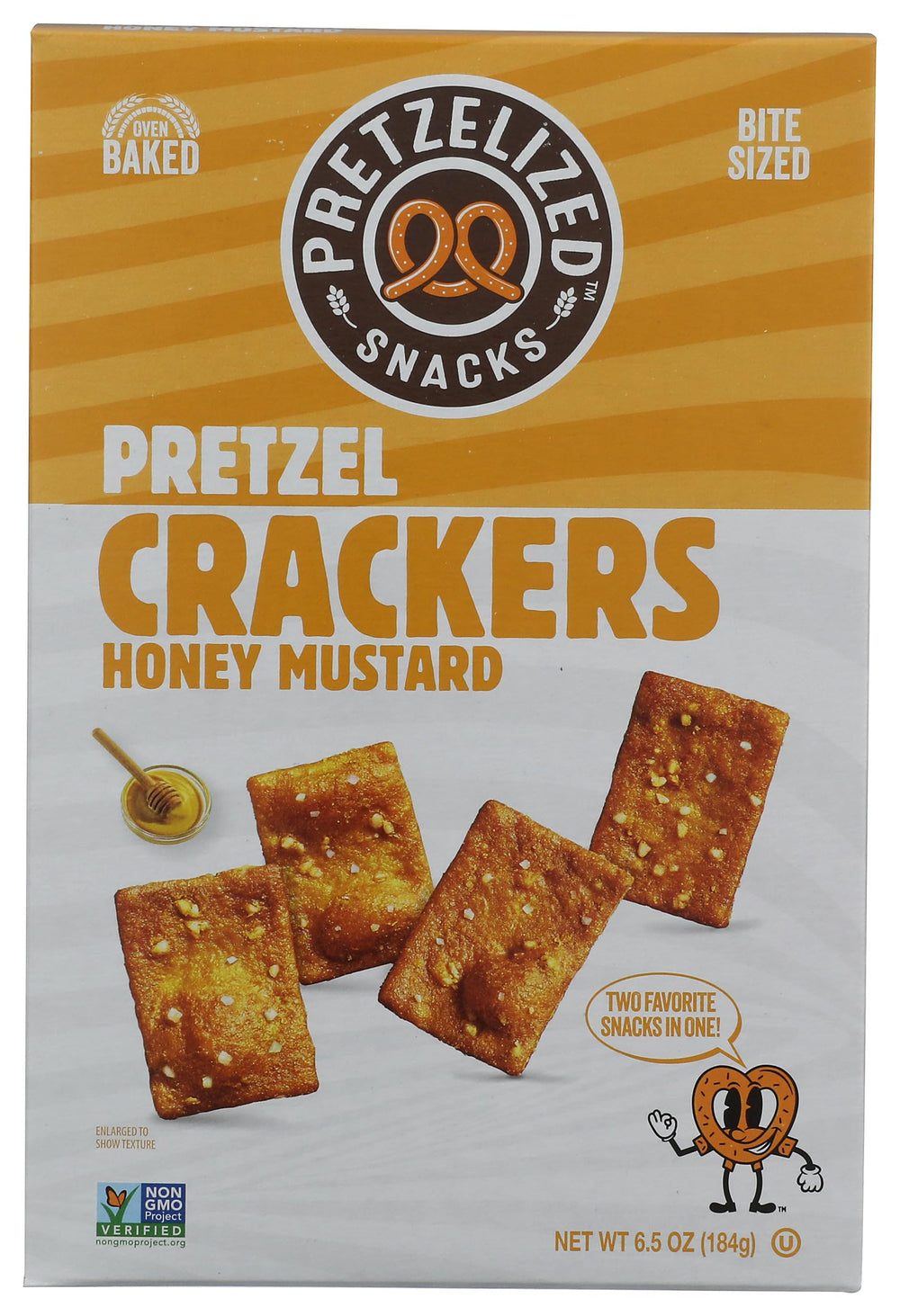 Pretzelized Snacks Cracker Pretzl Honey Mustard packshot shows premium ingredients for everyday snacking.