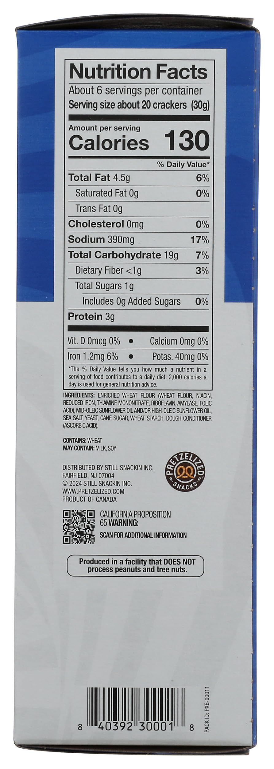Ingredient-forward label highlights premium ingredients for Pretzelized Snacks Crackers Pretzel Sea Salt.