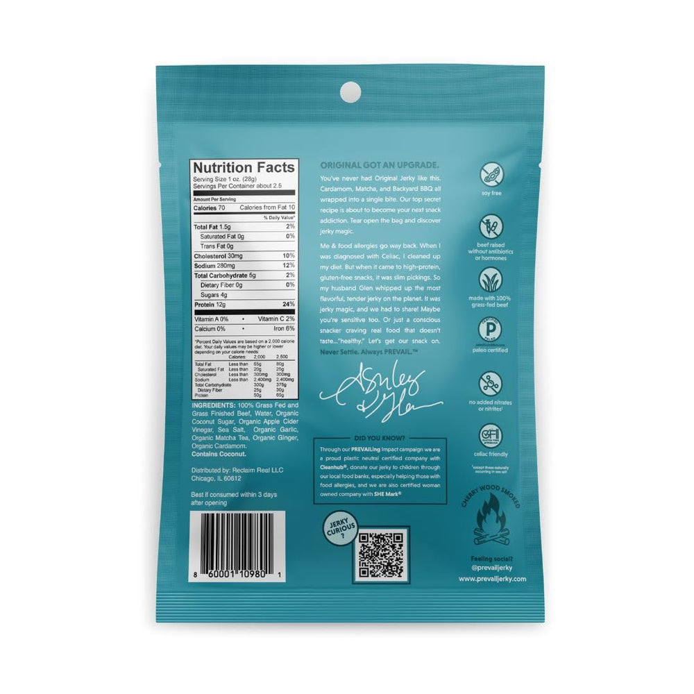 Prevail Original Beef Jerky slices-closeup reveals tender texture and smoke.