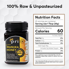 P.R.I Manuka honey bottle with QR code on lid for batch transparency