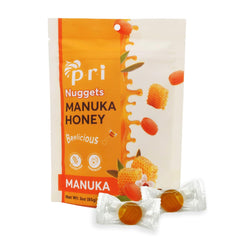 P.R.I Manuka Honey Nuggets front of bag highlighting clean-label ingredients