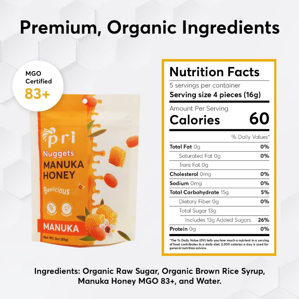 P.R.I Manuka Honey Nuggets individually wrapped for on-the-go snacking