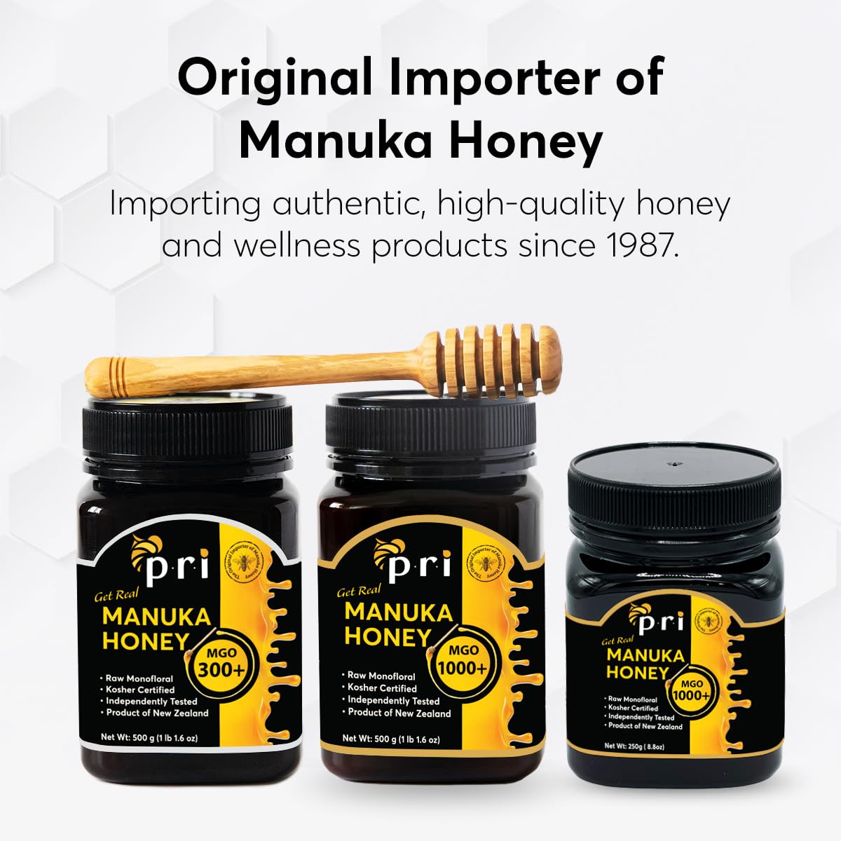 P.R.I Manuka honey NZ standards label on jar.