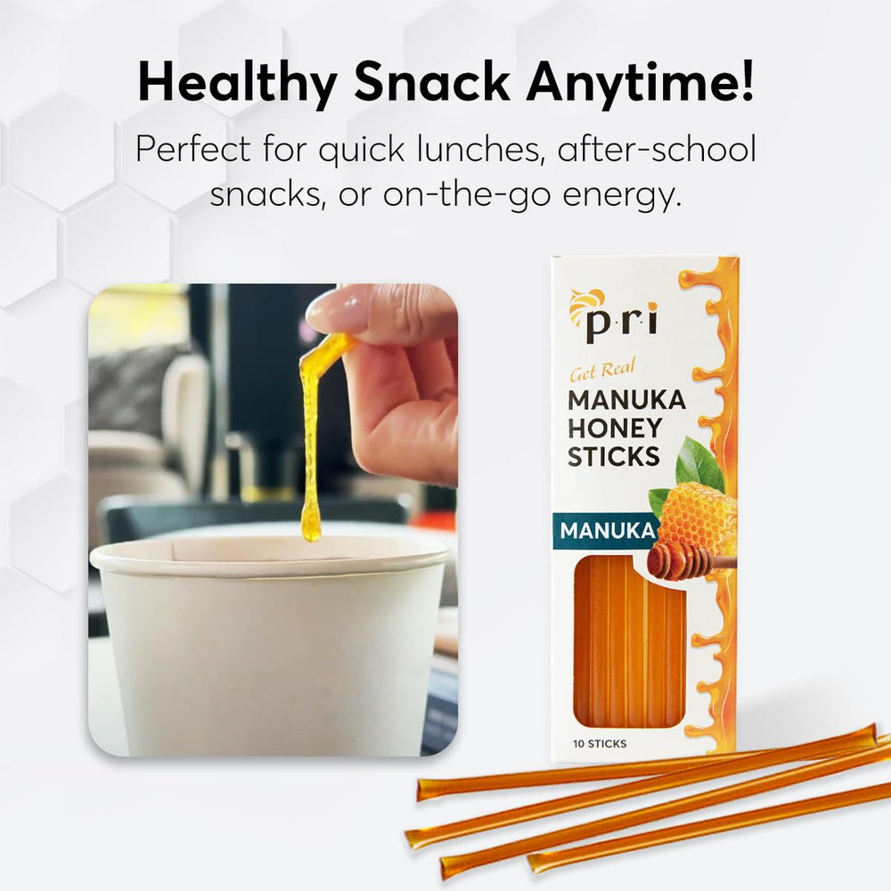 P.R.I Manuka Honey Sticks raw and unpasteurized for authenticity