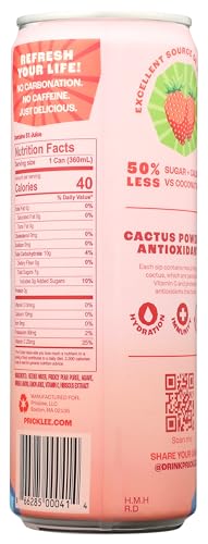 Close-up of Pricklee Water Cactus Wild Strawberry label highlighting premium ingredients