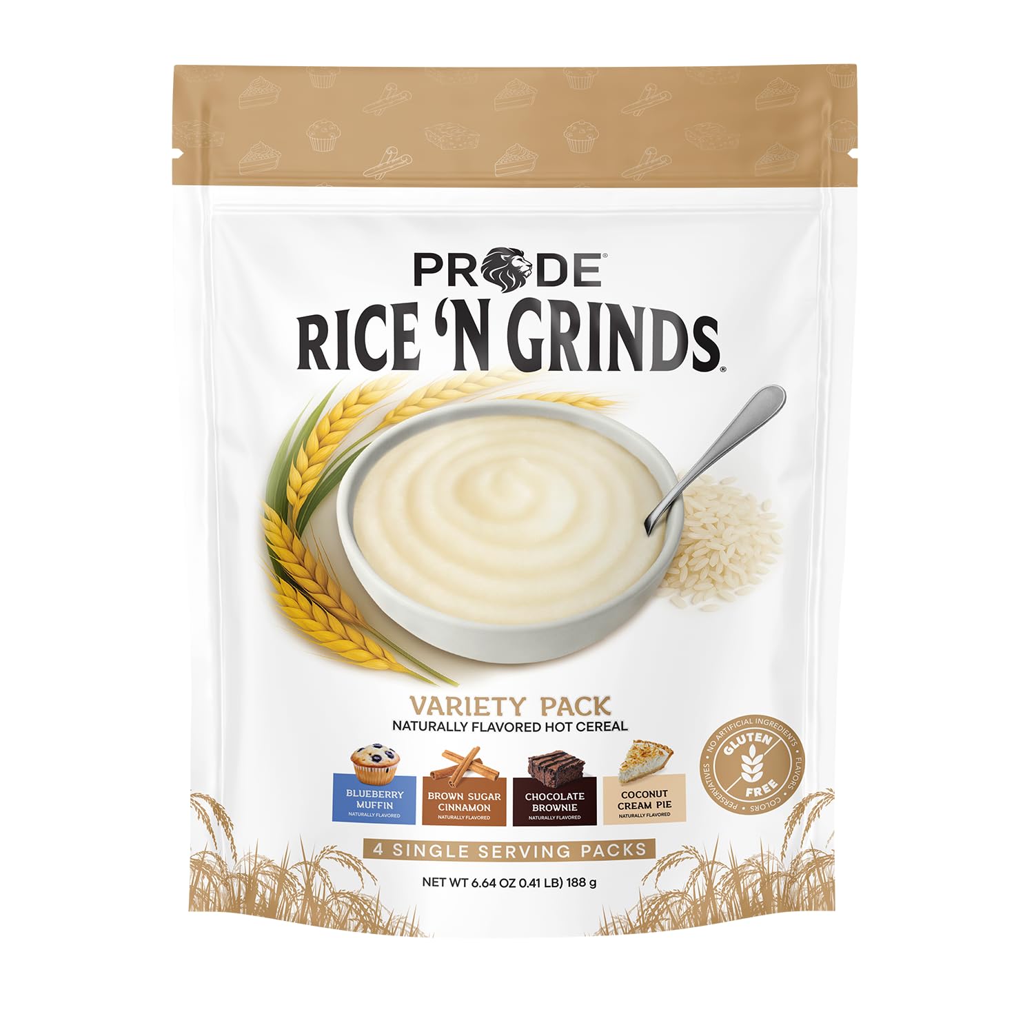 Pride Foods Rice 'N Grinds variety pack with four flavors for a quick, flavorful breakfast.