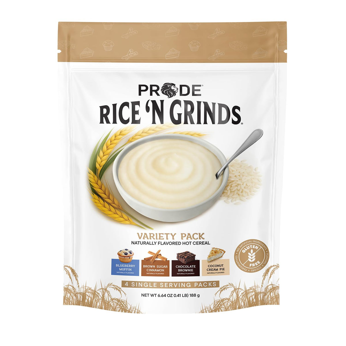 Pride Foods Rice 'N Grinds variety pack with four flavors for a quick, flavorful breakfast.