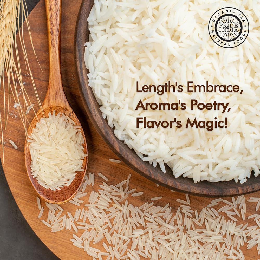 Pride Of India aged aroma basmati close-up reveals deep fragrance and uniform grain length.