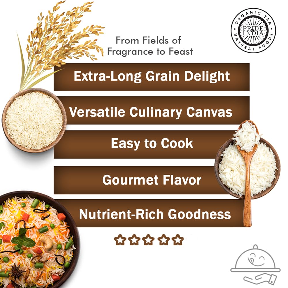 Pride Of India cooked fluffy basmati grains, ideal for rice bowls.