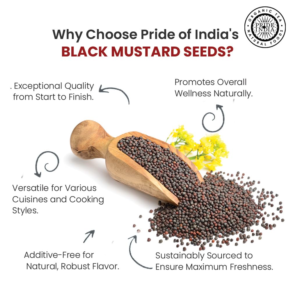 Pride of India glass spice jar with mustard seeds ready to flavor meals.