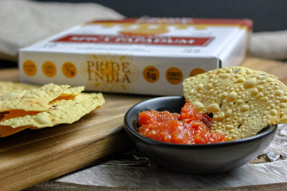 Pride Of India lentil crisps with spice blend details for flavor.