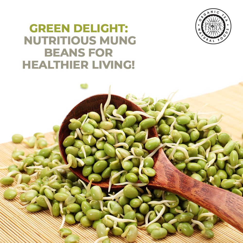 Pride Of India moong whole green gram jar open showing washed kernels